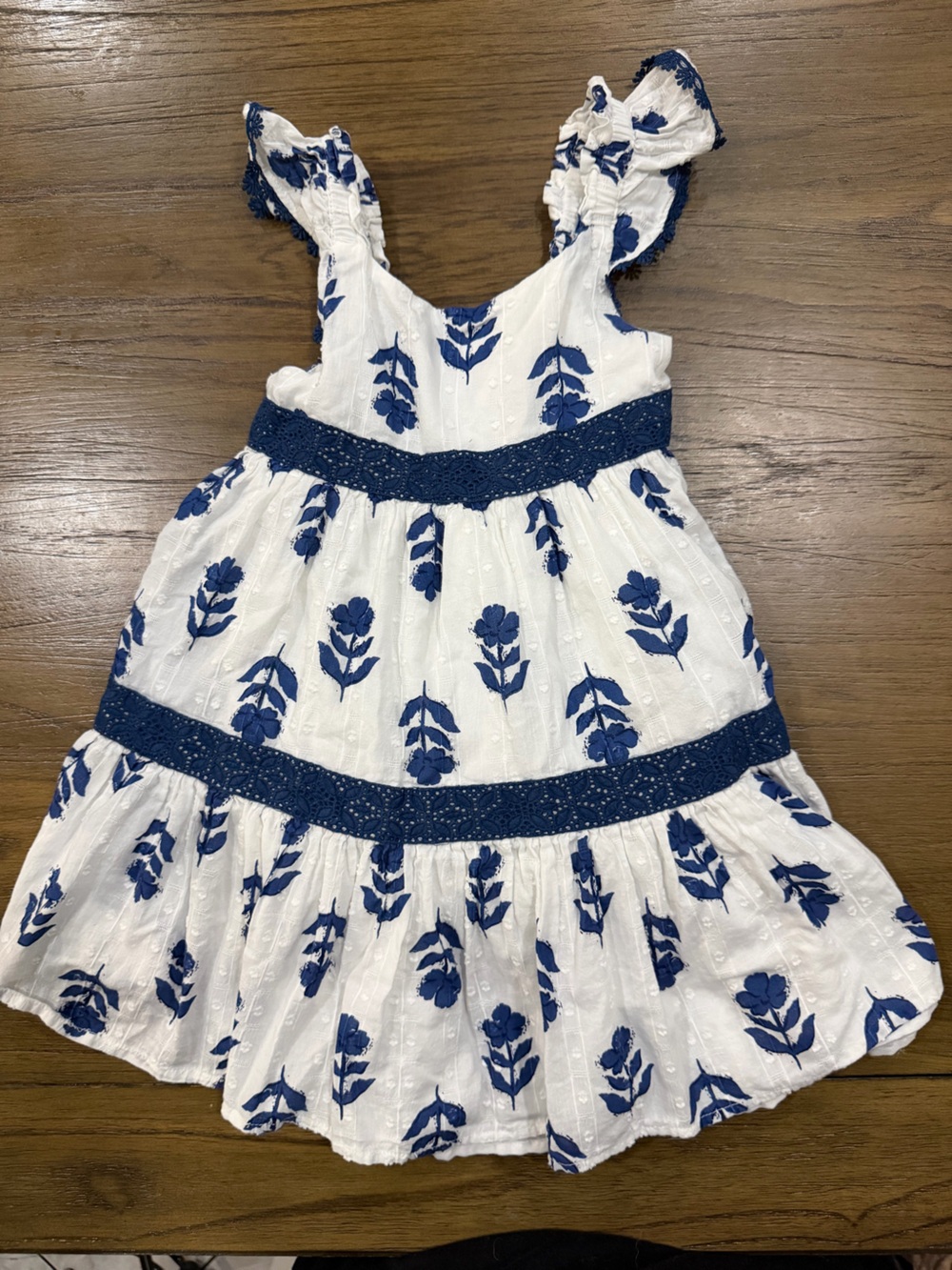 White and Blue Floral Tiered Sundress for Girls